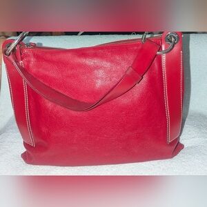 Vintage Gironacci Striking Red Leather Shoulder Bag with Contrast Stitching